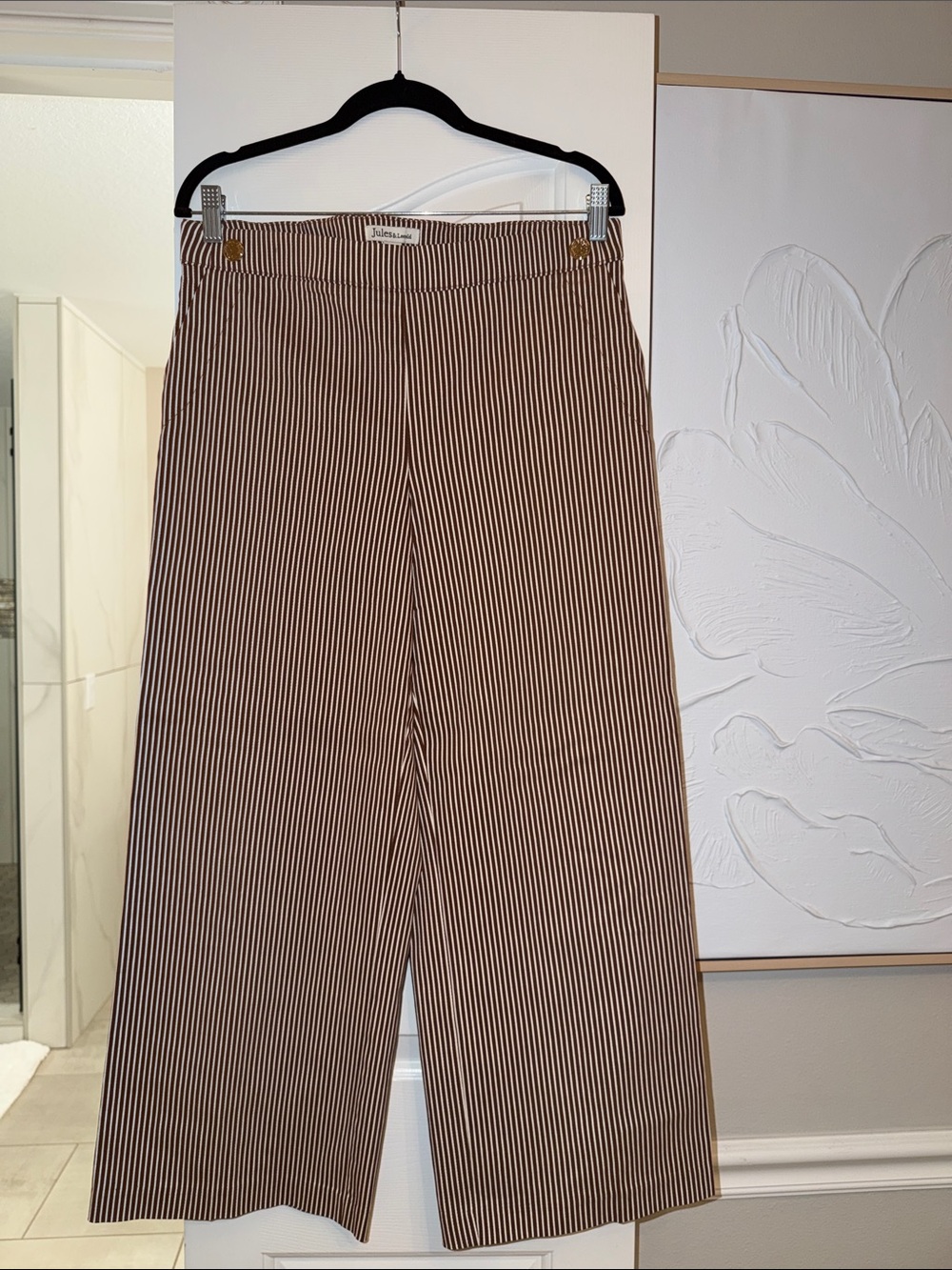 Jules & Leopold Brown and Cream Pinstripe Wide-Leg Pants NWOT Size Medium
